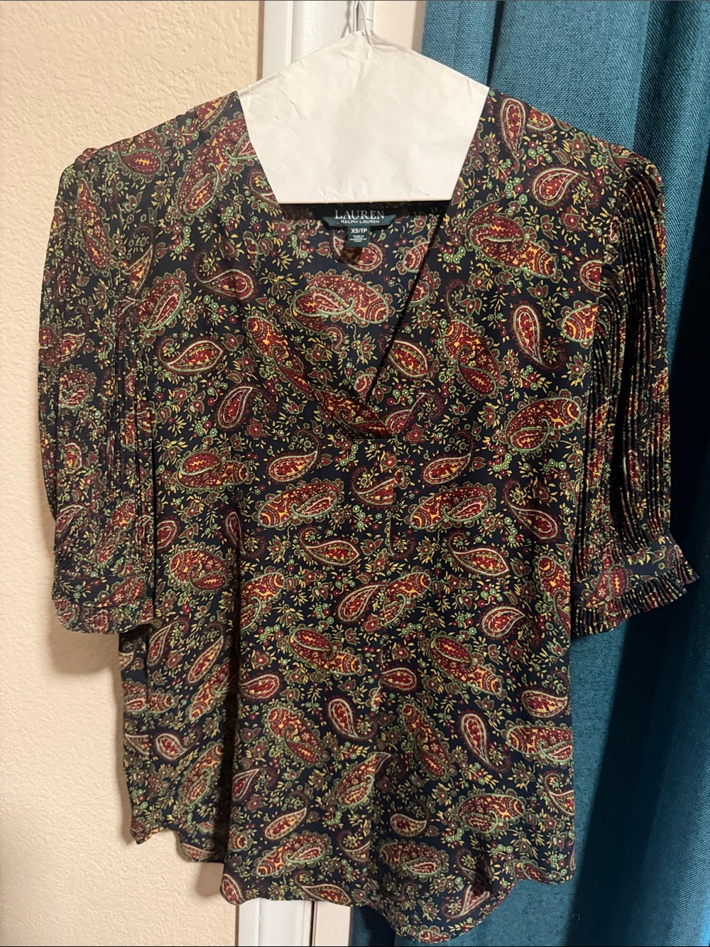 Lauren Ralph Lauren Black Paisley V-Neck Short Sleeve Blouse